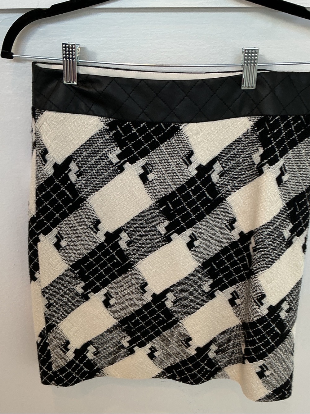 White House Black Market Black and Cream Plaid Mini Skirt